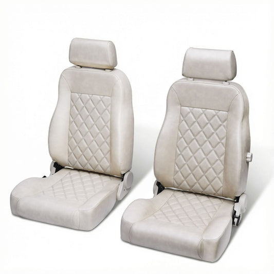 Caballo Front Bucket Seats | Parchment Diamond Stitch | 1965–70 Ford Mustang