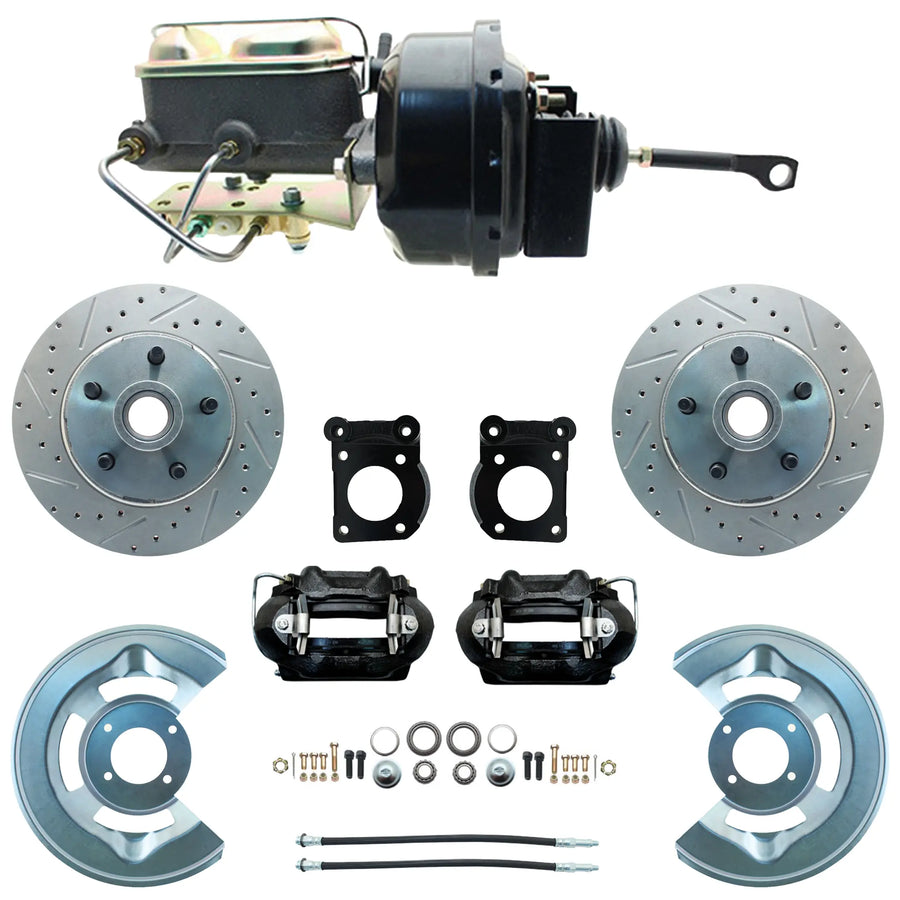 1964-73 Ford Mustang Front Power Disc Brake Kit with Black Calipers