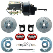 1964-73 Ford Mustang Front Power Disc Brake Kit with Red Calipers