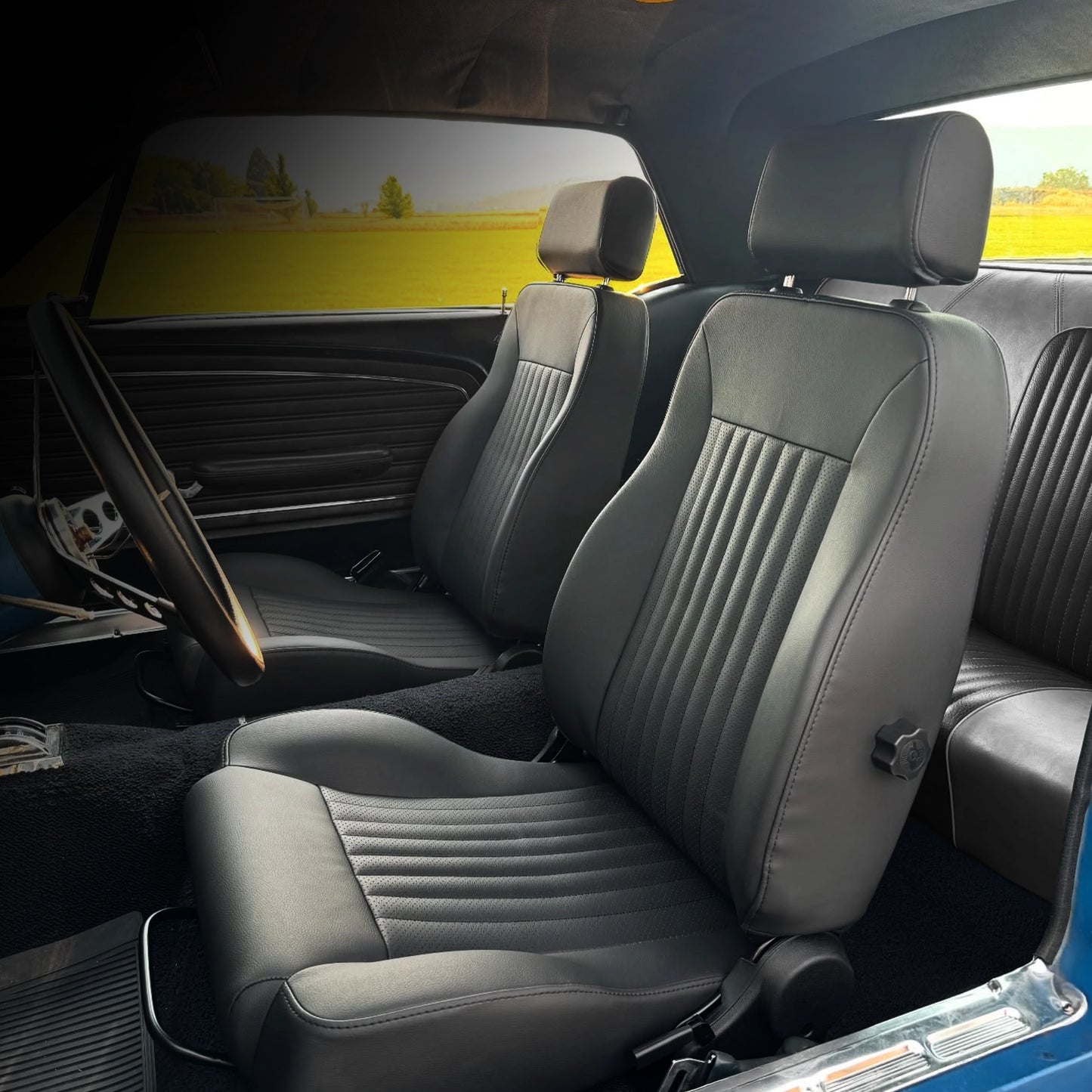 Caballo Front Bucket Seats | Black Vertical Pleats | 1965–70 Ford Mustang