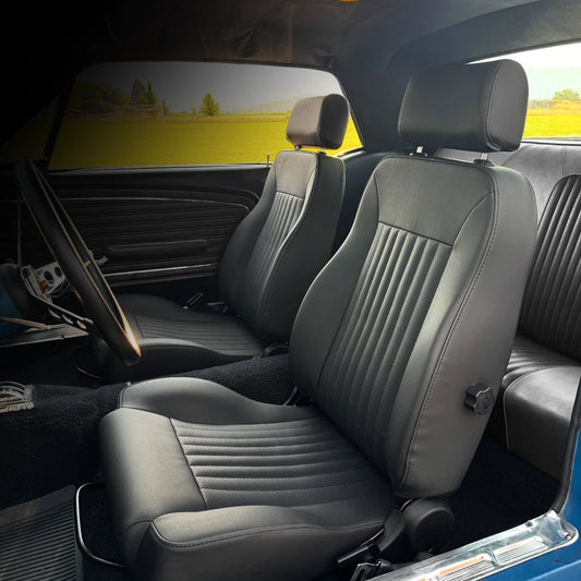 Caballo Front Bucket Seats | Black Vertical Pleats | 1965–70 Ford Mustang
