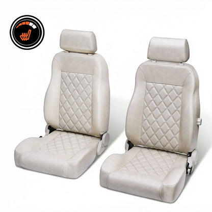 Caballo Front Bucket Seats | Parchment Diamond Stitch | 1965–70 Ford Mustang